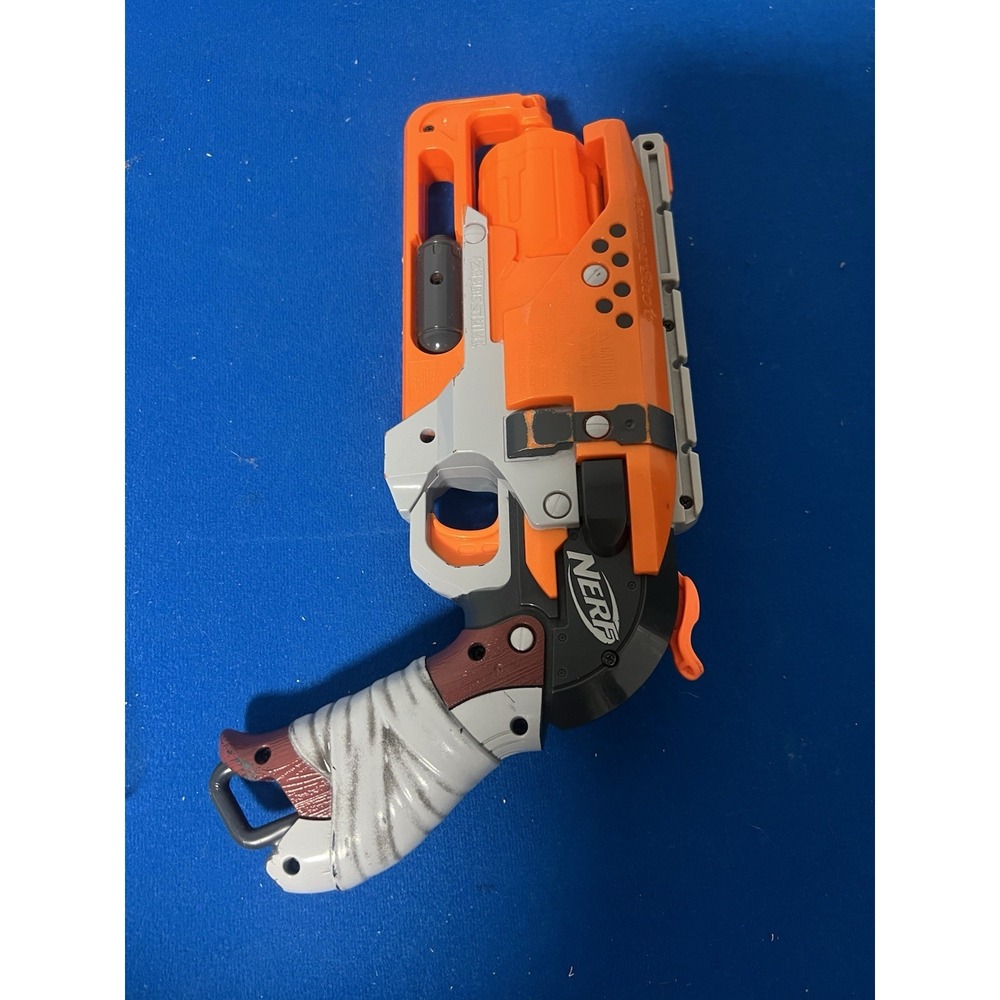 NERF Zombie Strike Hammershot Blaster Orange Gray 5-Shot Tested Working